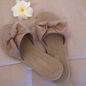 Faux Suede Bow Sandals - Tan NWOT